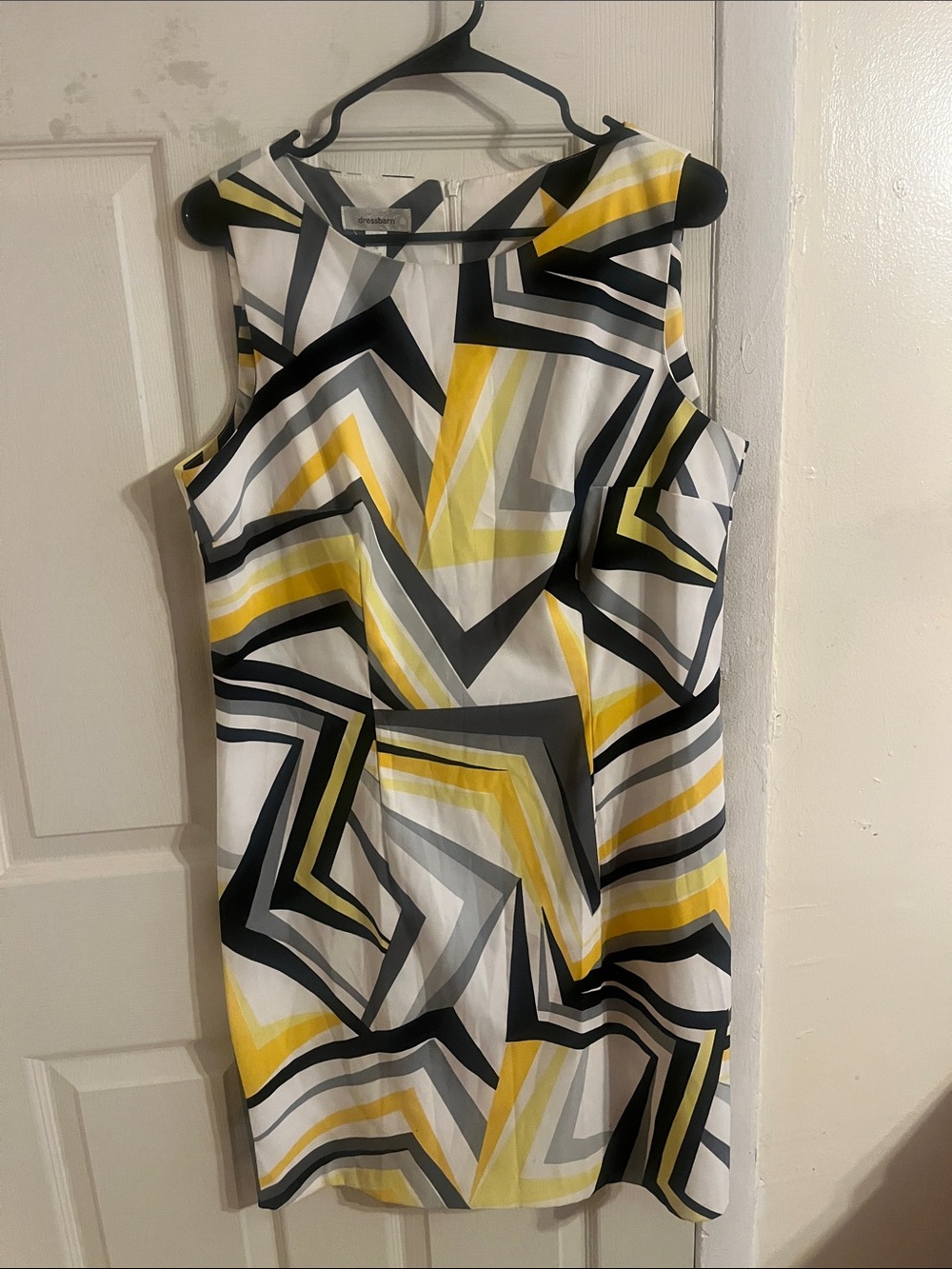 Dressbarn Yellow, Black & Gray Geometric Sleeveless Dress